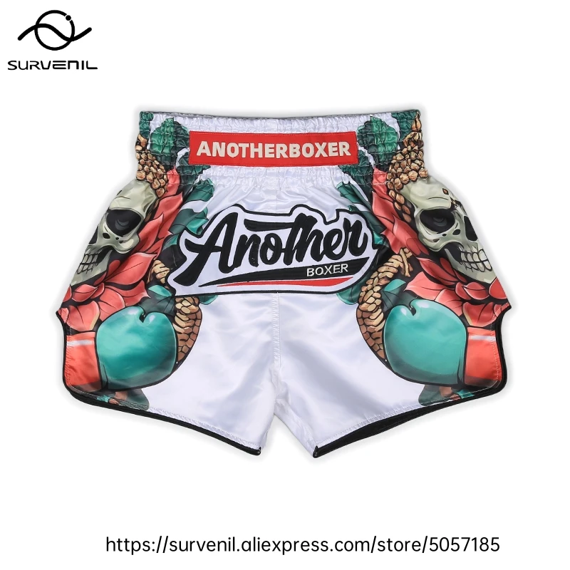 Muay Thai Shorts for Men Women Breathable MMA Fight Training Shorts Quick-Dry Combat Sports Gear Skull Sublimated Boxing Shorts