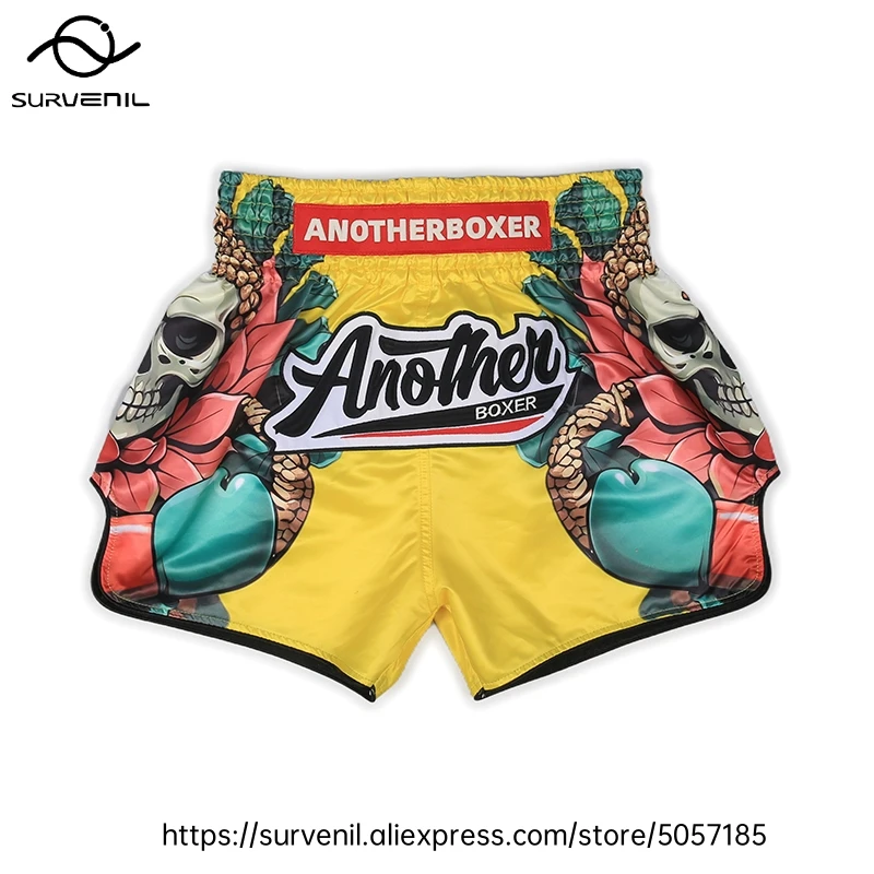 Muay Thai Shorts for Men Women Breathable MMA Fight Training Shorts Quick-Dry Combat Sports Gear Skull Sublimated Boxing Shorts
