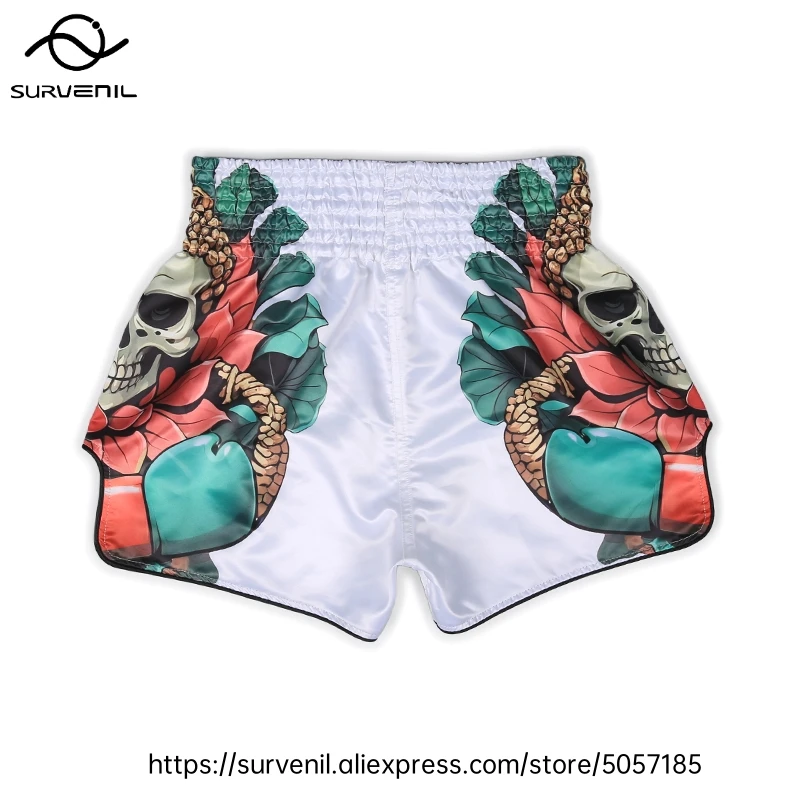 Muay Thai Shorts for Men Women Breathable MMA Fight Training Shorts Quick-Dry Combat Sports Gear Skull Sublimated Boxing Shorts