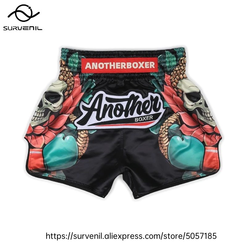 Muay Thai Shorts for Men Women Breathable MMA Fight Training Shorts Quick-Dry Combat Sports Gear Skull Sublimated Boxing Shorts