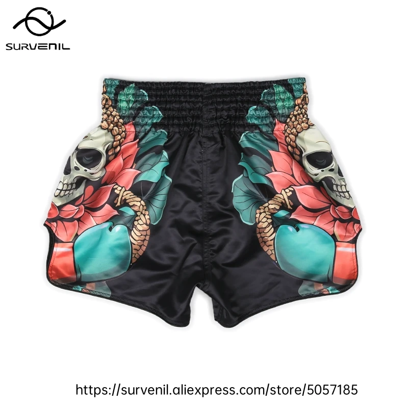Muay Thai Shorts for Men Women Breathable MMA Fight Training Shorts Quick-Dry Combat Sports Gear Skull Sublimated Boxing Shorts