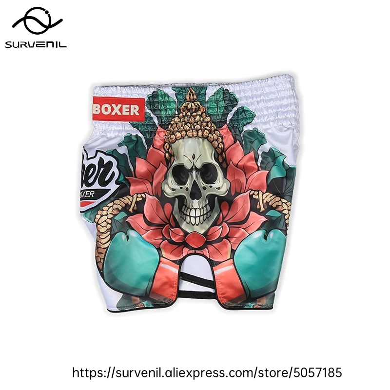 Muay Thai Shorts for Men Women Breathable MMA Fight Training Shorts Quick-Dry Combat Sports Gear Skull Sublimated Boxing Shorts
