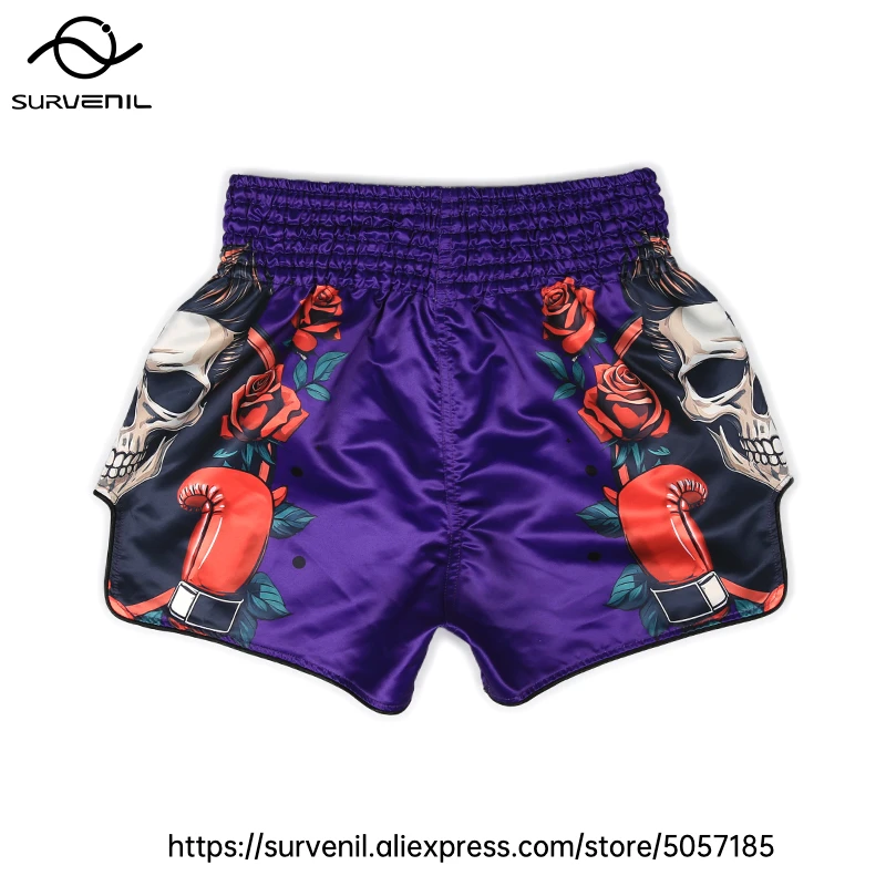 Muay Thai Shorts for Men Women Breathable MMA Fight Training Shorts Quick-Dry Combat Sports Gear Skull Sublimated Boxing Shorts