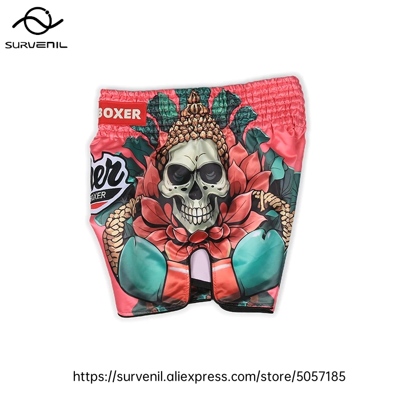 Muay Thai Shorts for Men Women Breathable MMA Fight Training Shorts Quick-Dry Combat Sports Gear Skull Sublimated Boxing Shorts