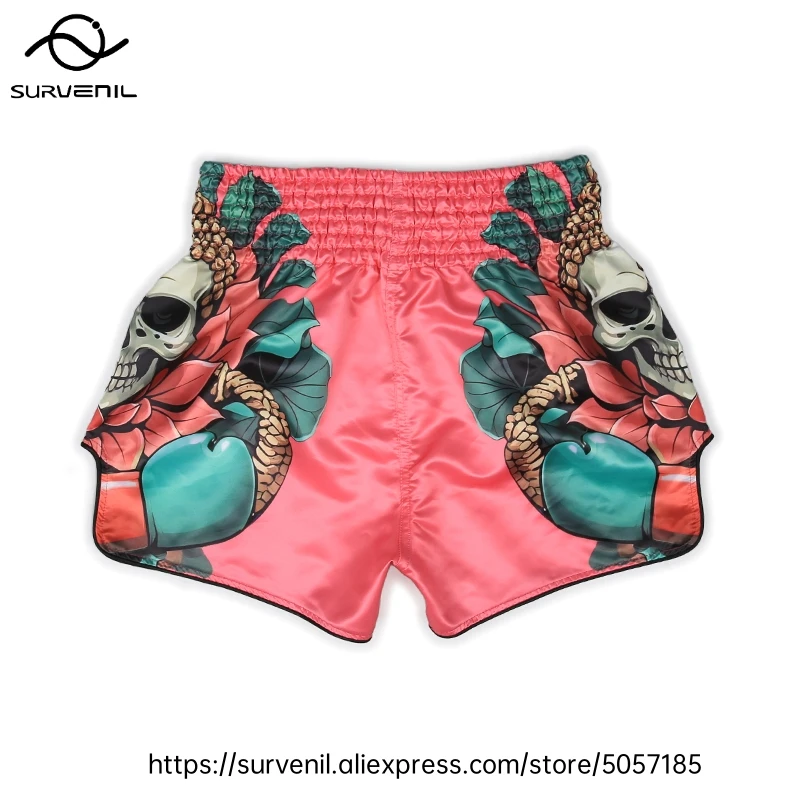 Muay Thai Shorts for Men Women Breathable MMA Fight Training Shorts Quick-Dry Combat Sports Gear Skull Sublimated Boxing Shorts