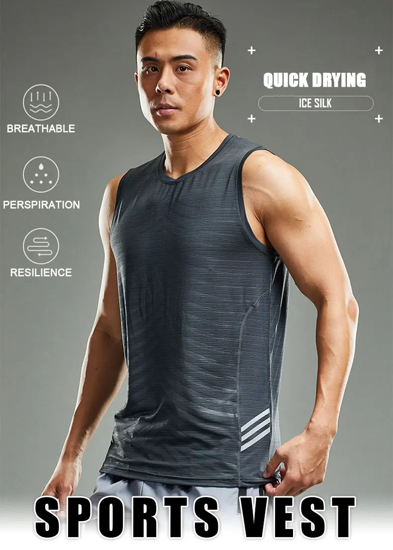 Men's Running Tank Top Fitness Wear Shirts Tops Man Sports First Layer Undershirt Ice Vest Sweatshirt Gym Tees Singlet Marathon