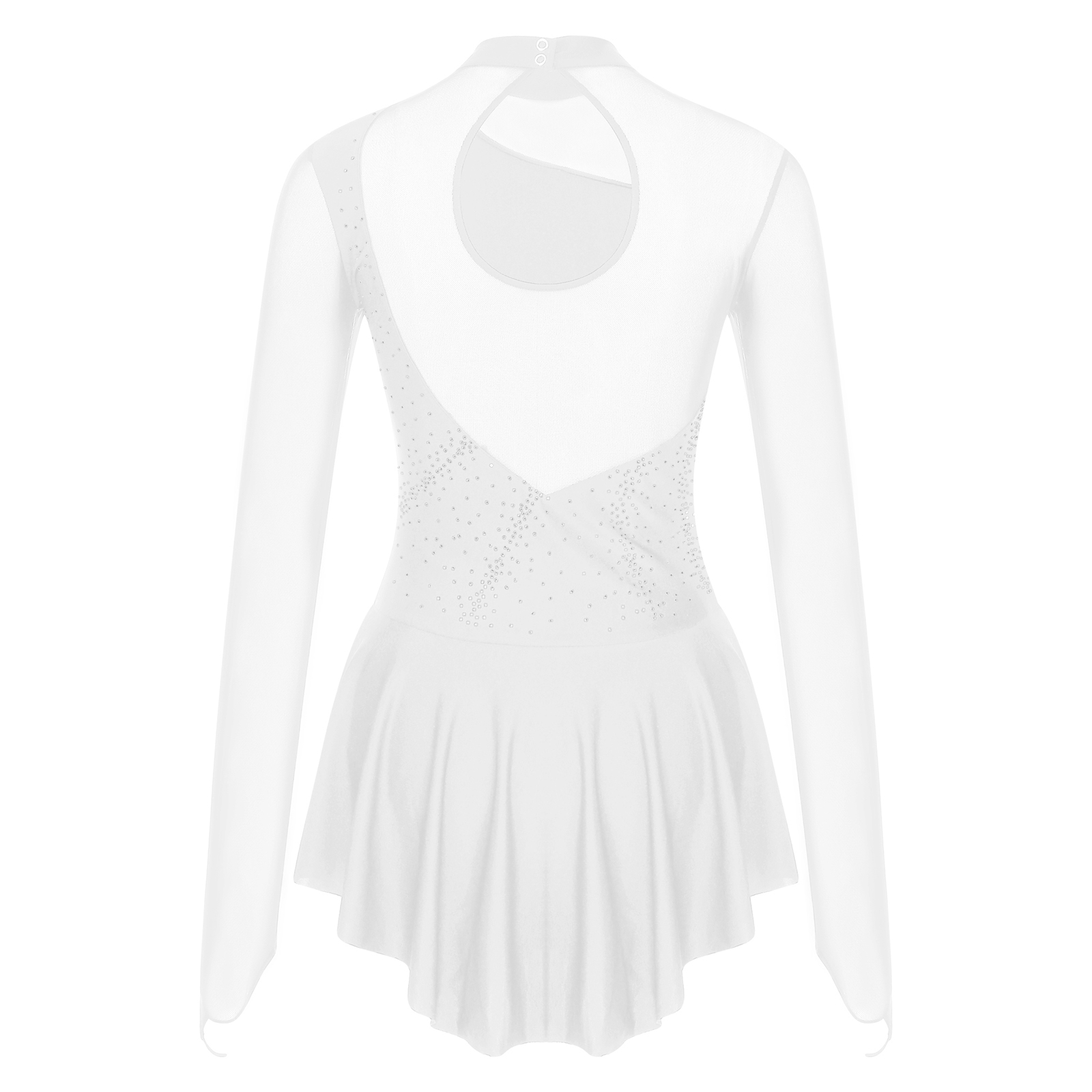 Women Figure Ice Skating Dance Dress Lyrical Dance Ballet Gymnastics Leotard Tutu Long Sleeve Mesh Shiny Rhinestone Dancewear