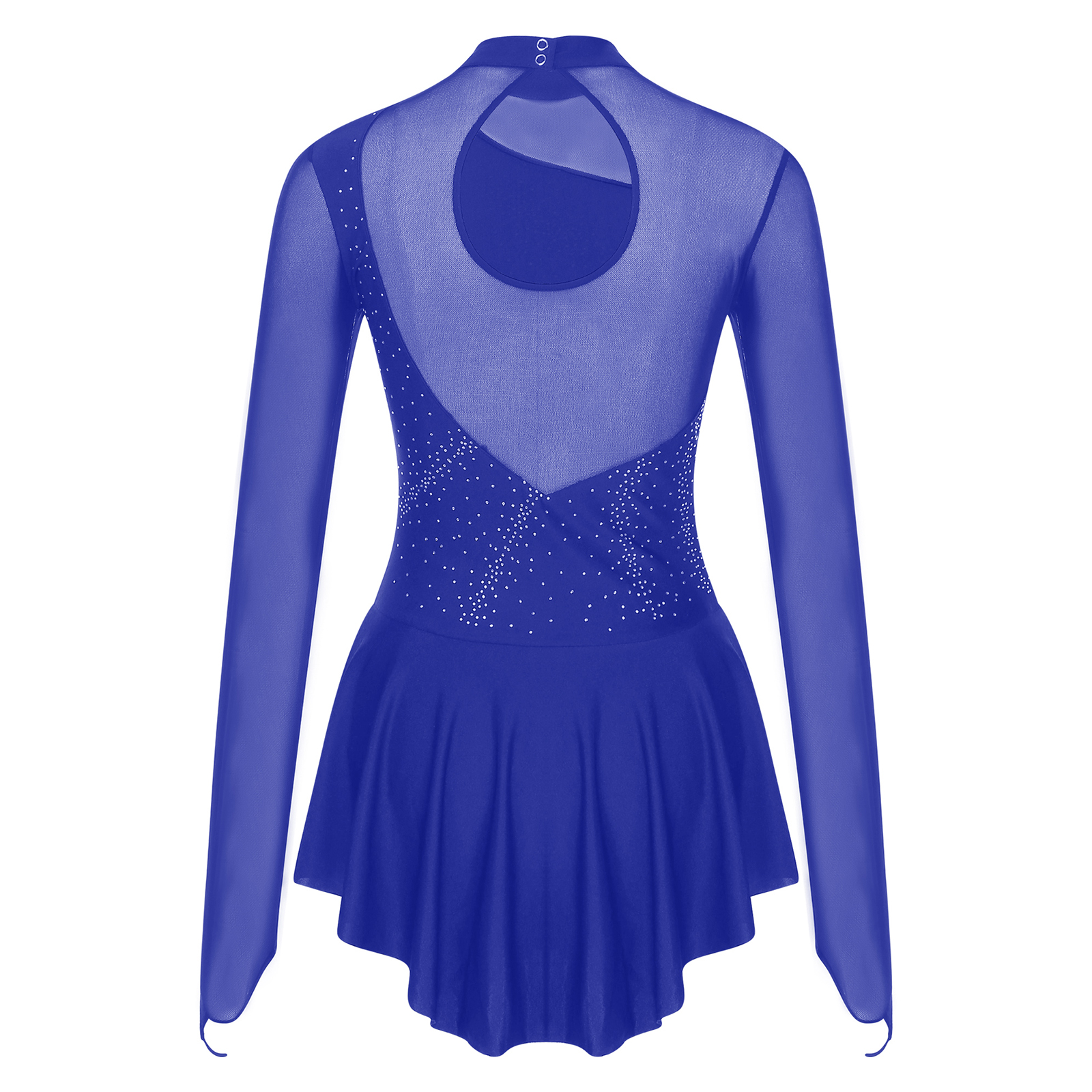 Women Figure Ice Skating Dance Dress Lyrical Dance Ballet Gymnastics Leotard Tutu Long Sleeve Mesh Shiny Rhinestone Dancewear