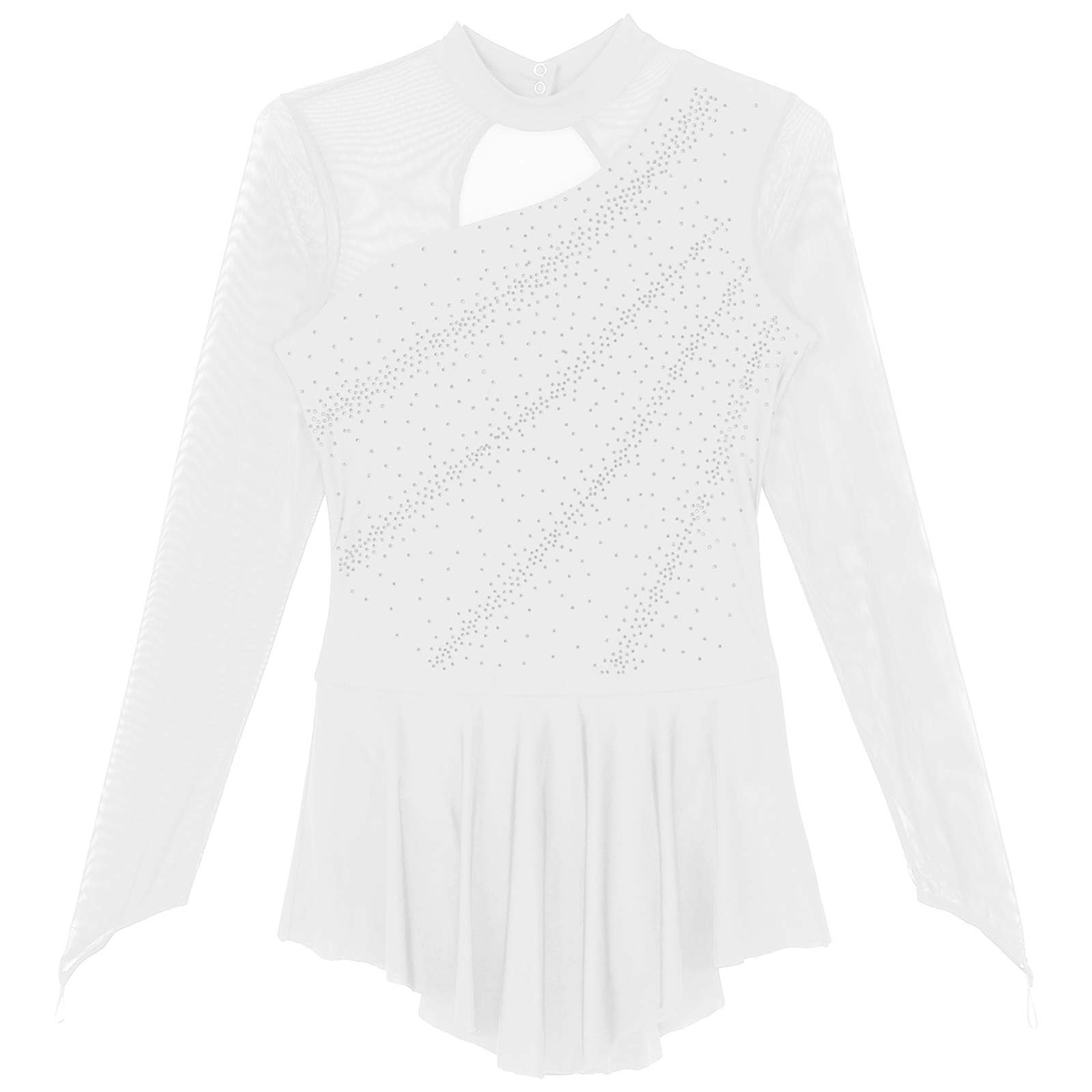 Women Figure Ice Skating Dance Dress Lyrical Dance Ballet Gymnastics Leotard Tutu Long Sleeve Mesh Shiny Rhinestone Dancewear