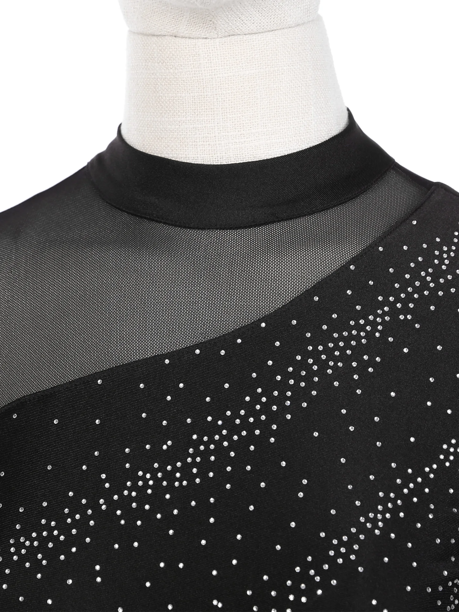 Women Figure Ice Skating Dance Dress Lyrical Dance Ballet Gymnastics Leotard Tutu Long Sleeve Mesh Shiny Rhinestone Dancewear