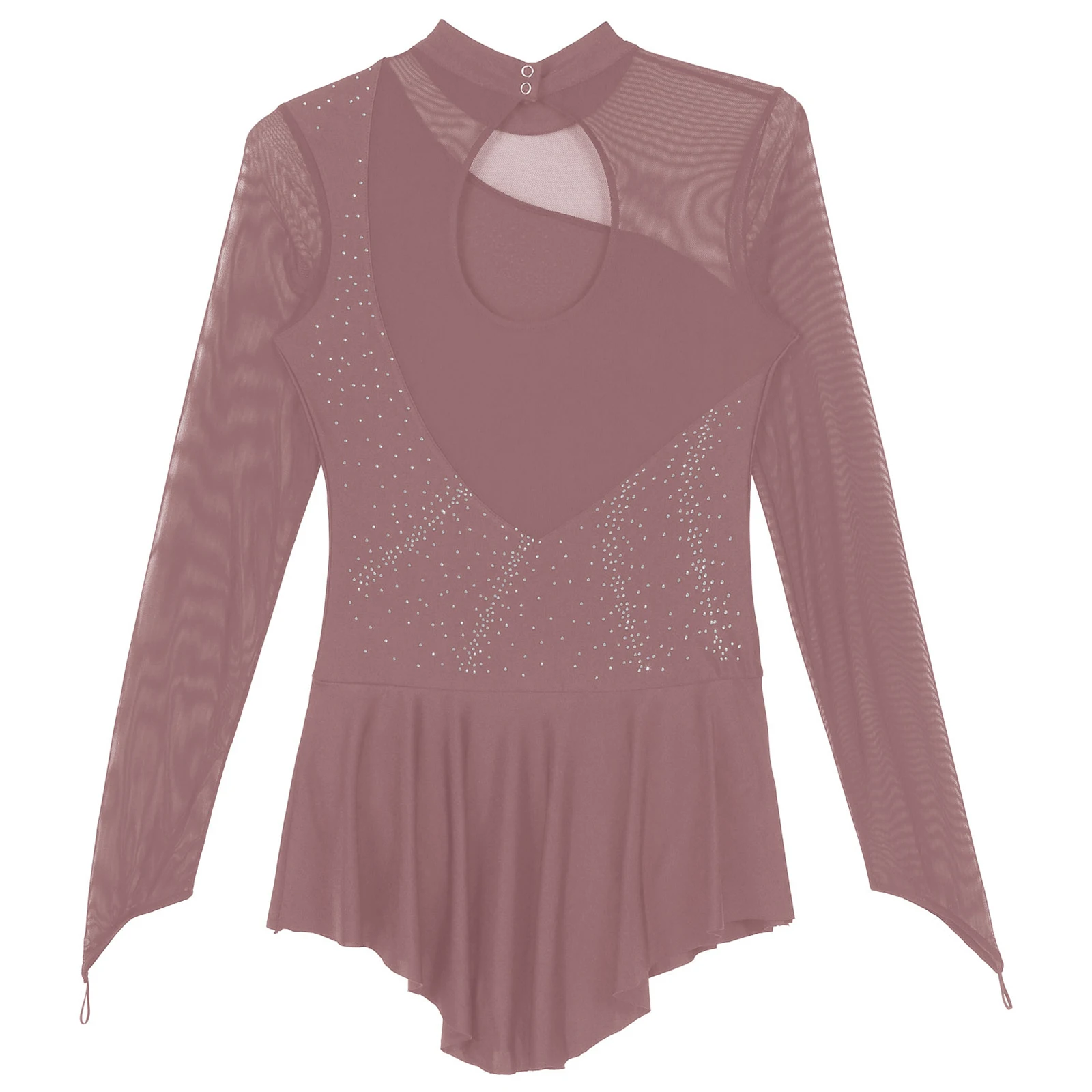 Women Figure Ice Skating Dance Dress Lyrical Dance Ballet Gymnastics Leotard Tutu Long Sleeve Mesh Shiny Rhinestone Dancewear