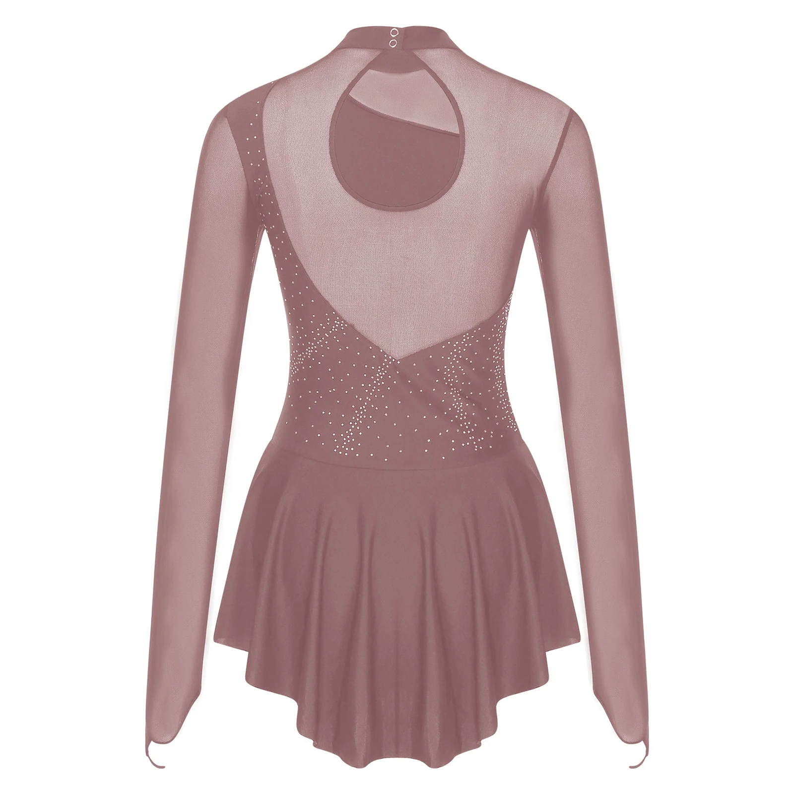 Women Figure Ice Skating Dance Dress Lyrical Dance Ballet Gymnastics Leotard Tutu Long Sleeve Mesh Shiny Rhinestone Dancewear