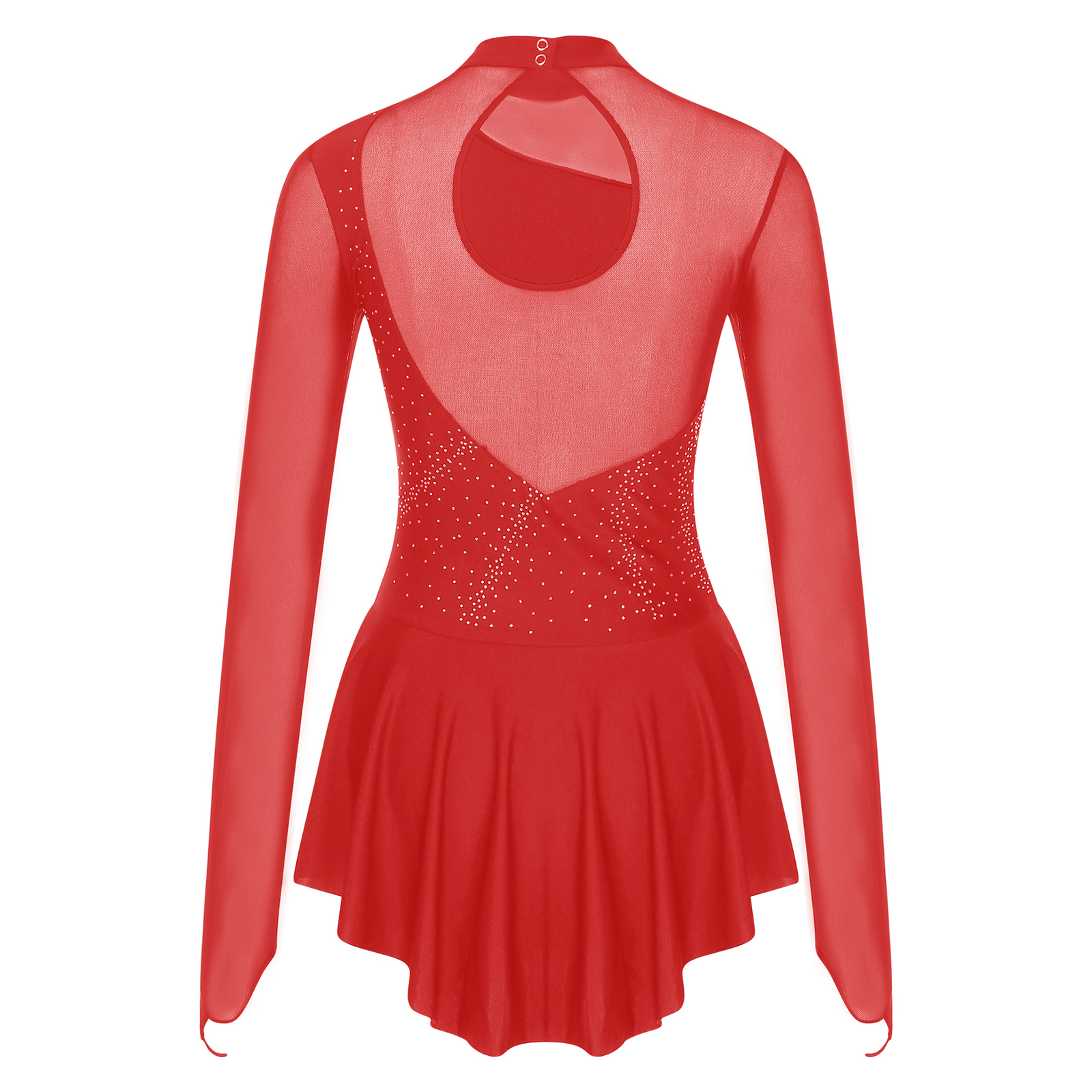Women Figure Ice Skating Dance Dress Lyrical Dance Ballet Gymnastics Leotard Tutu Long Sleeve Mesh Shiny Rhinestone Dancewear