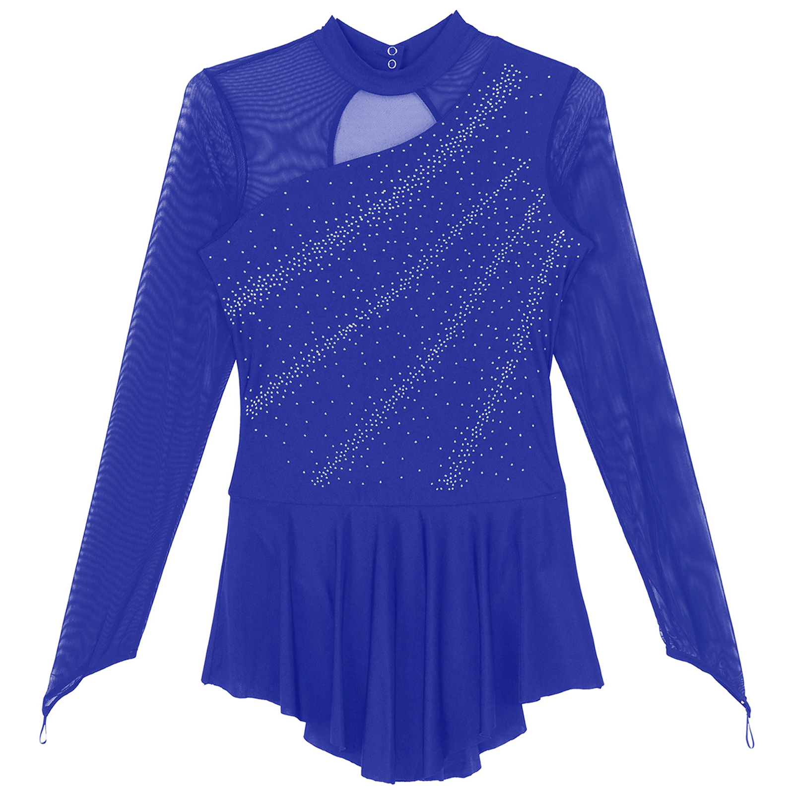 Women Figure Ice Skating Dance Dress Lyrical Dance Ballet Gymnastics Leotard Tutu Long Sleeve Mesh Shiny Rhinestone Dancewear