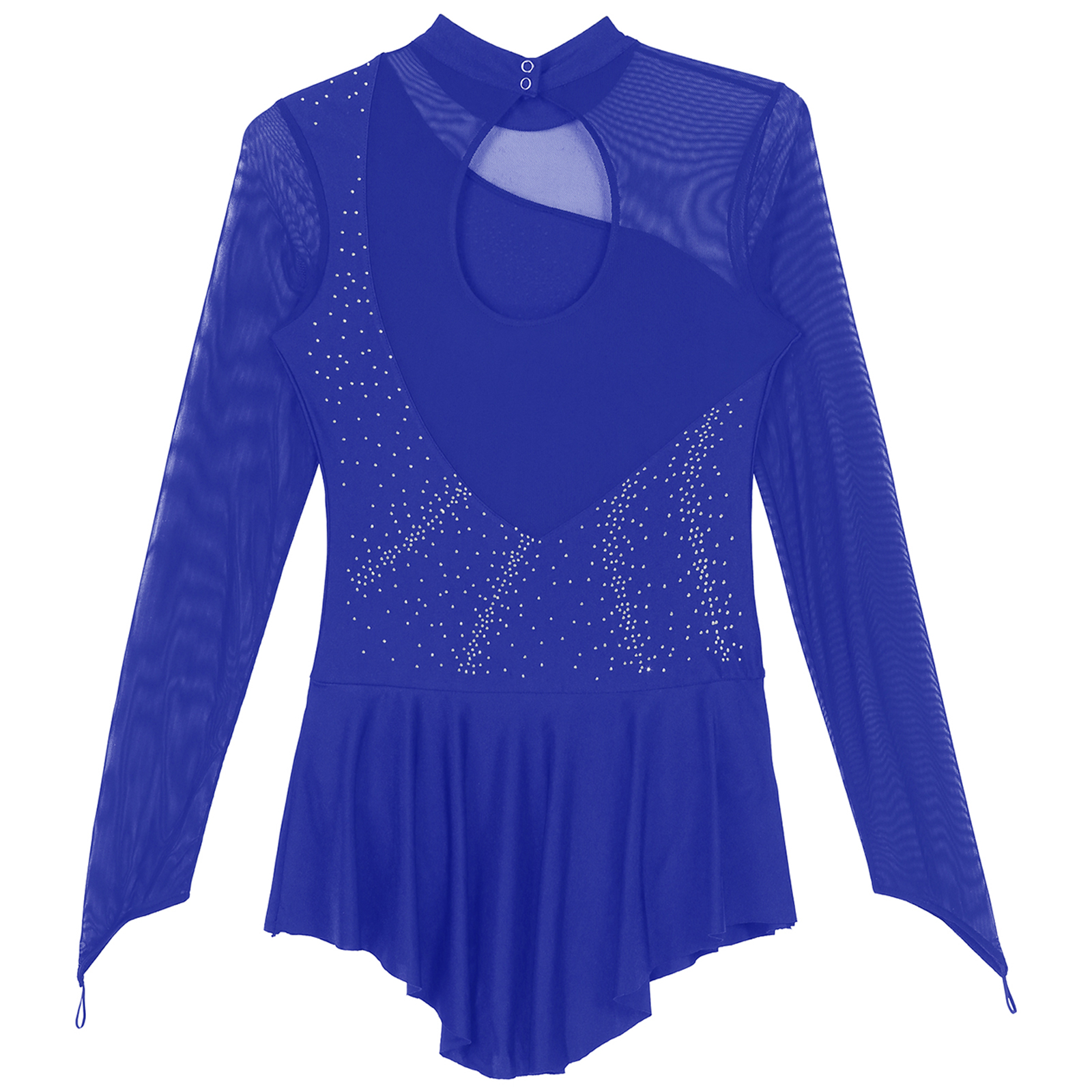 Women Figure Ice Skating Dance Dress Lyrical Dance Ballet Gymnastics Leotard Tutu Long Sleeve Mesh Shiny Rhinestone Dancewear