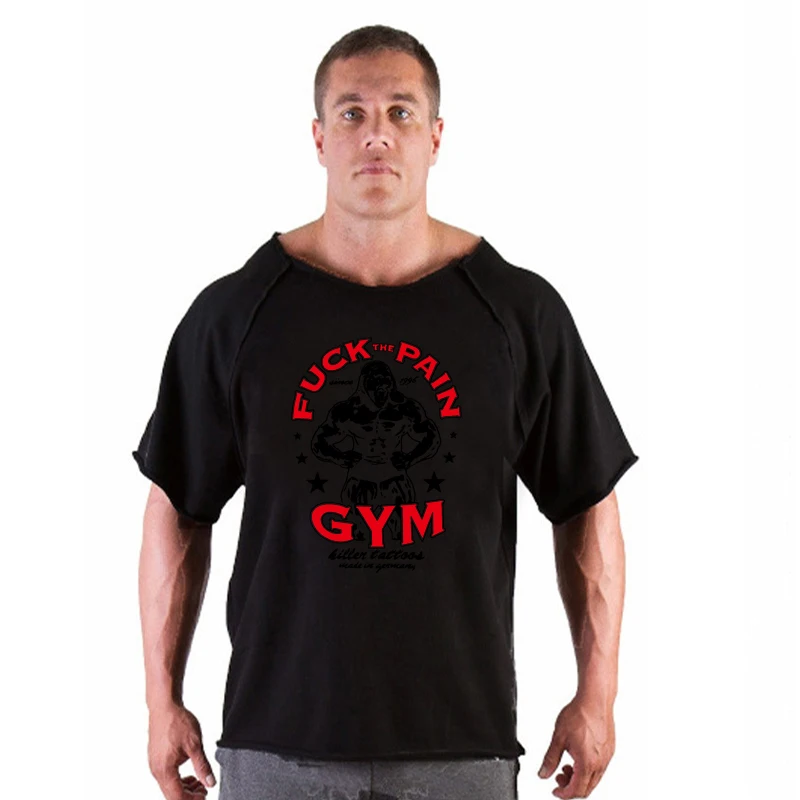 Men Oversize T-shirts Gym Fitness Clothing Mens No Pain No Gain T Shirt For Male Bodybuilding Tshirts Loose Breathable Clothes