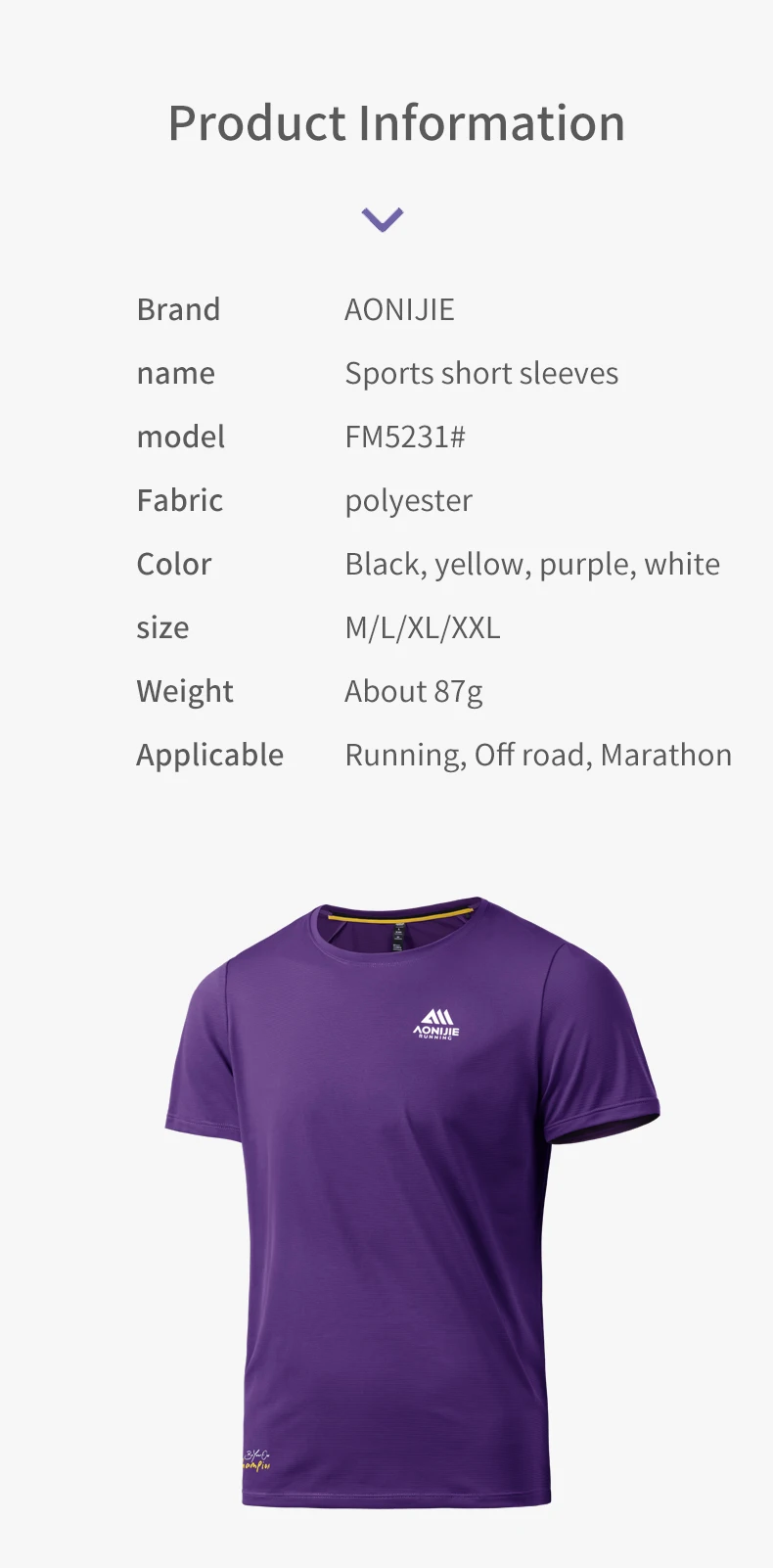 AONIJIE FM5231 Men's Sports Short-sleeves Which Are Light, Soft and Close-fitting, Comfortable, Breathable and Not Stuffy