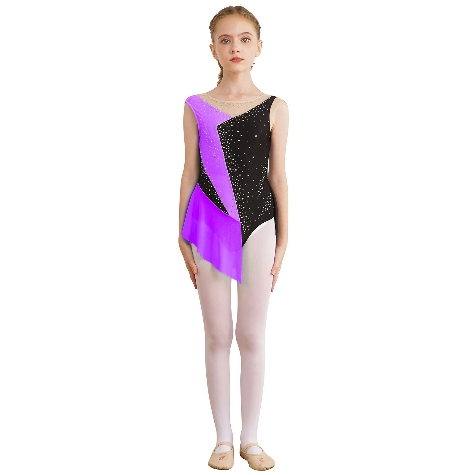 Rhythmic Gymnastics Leotatd Childs Spaghetti Straps Ruched Figure Skating Jumpsuits Kids Girls Sleeveless Ballet Dance Costume
