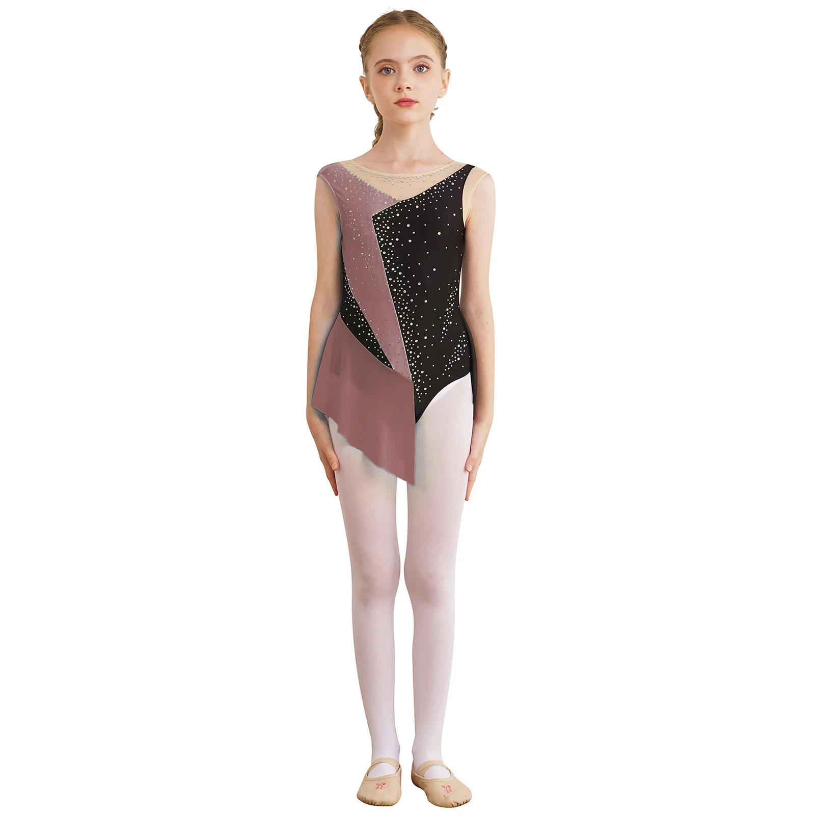 Rhythmic Gymnastics Leotatd Childs Spaghetti Straps Ruched Figure Skating Jumpsuits Kids Girls Sleeveless Ballet Dance Costume