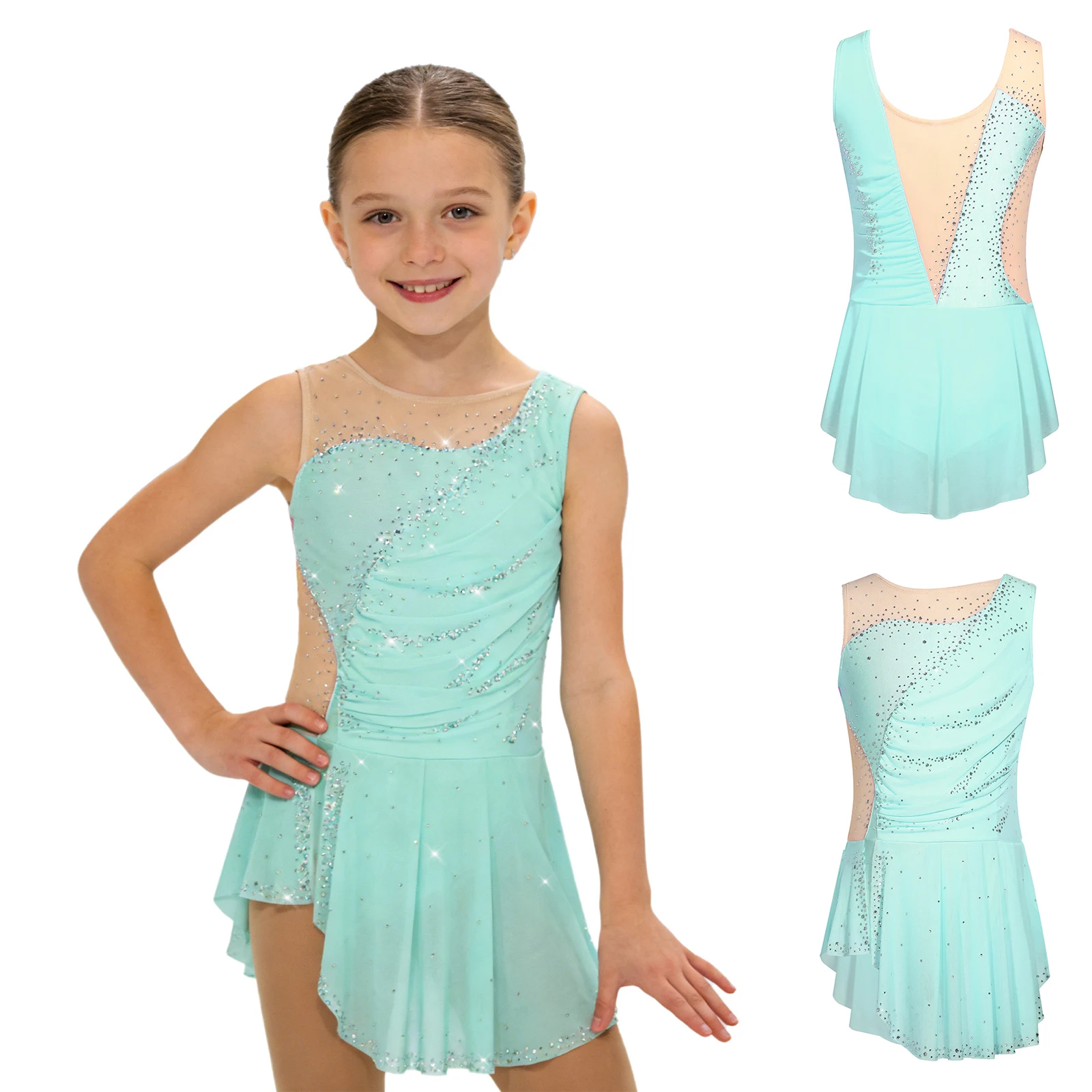 Rhythmic Gymnastics Leotatd Childs Spaghetti Straps Ruched Figure Skating Jumpsuits Kids Girls Sleeveless Ballet Dance Costume