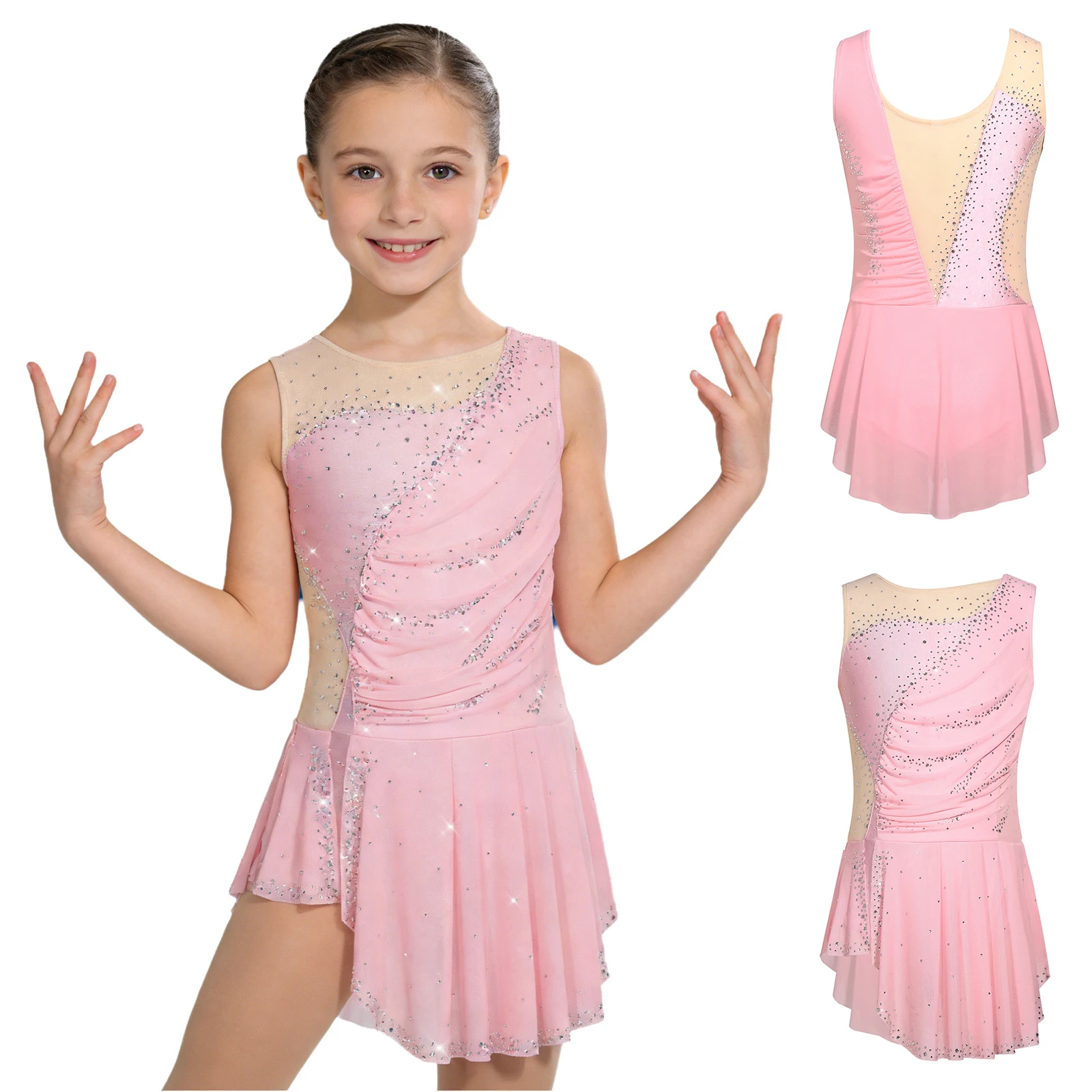 Rhythmic Gymnastics Leotatd Childs Spaghetti Straps Ruched Figure Skating Jumpsuits Kids Girls Sleeveless Ballet Dance Costume