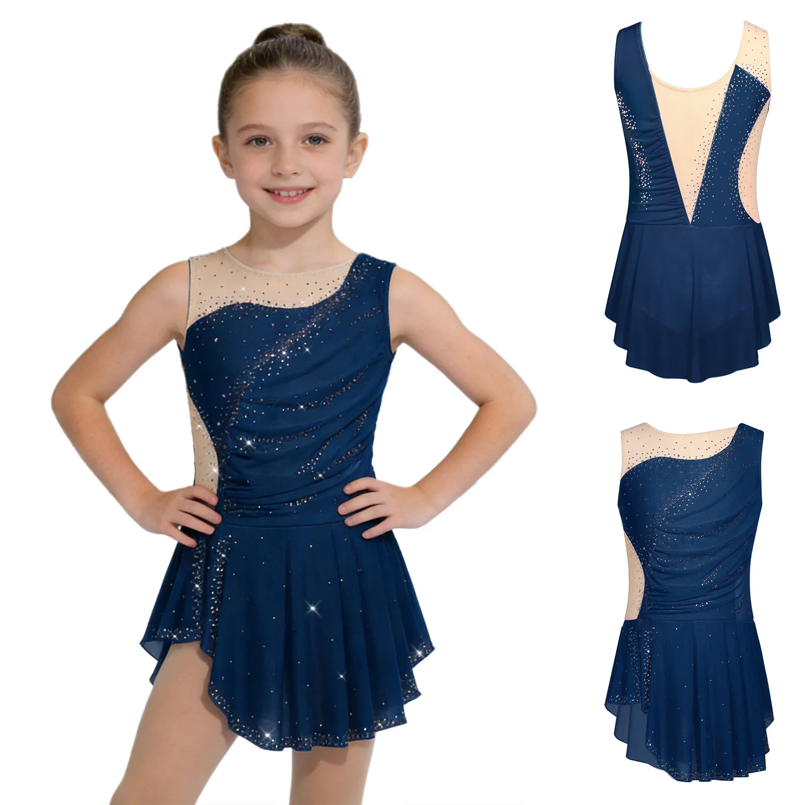 Rhythmic Gymnastics Leotatd Childs Spaghetti Straps Ruched Figure Skating Jumpsuits Kids Girls Sleeveless Ballet Dance Costume