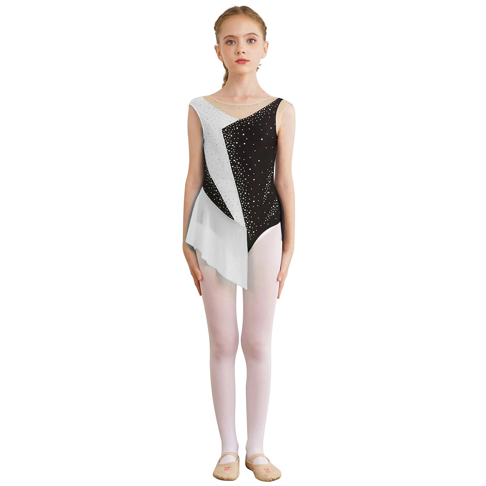 Rhythmic Gymnastics Leotatd Childs Spaghetti Straps Ruched Figure Skating Jumpsuits Kids Girls Sleeveless Ballet Dance Costume