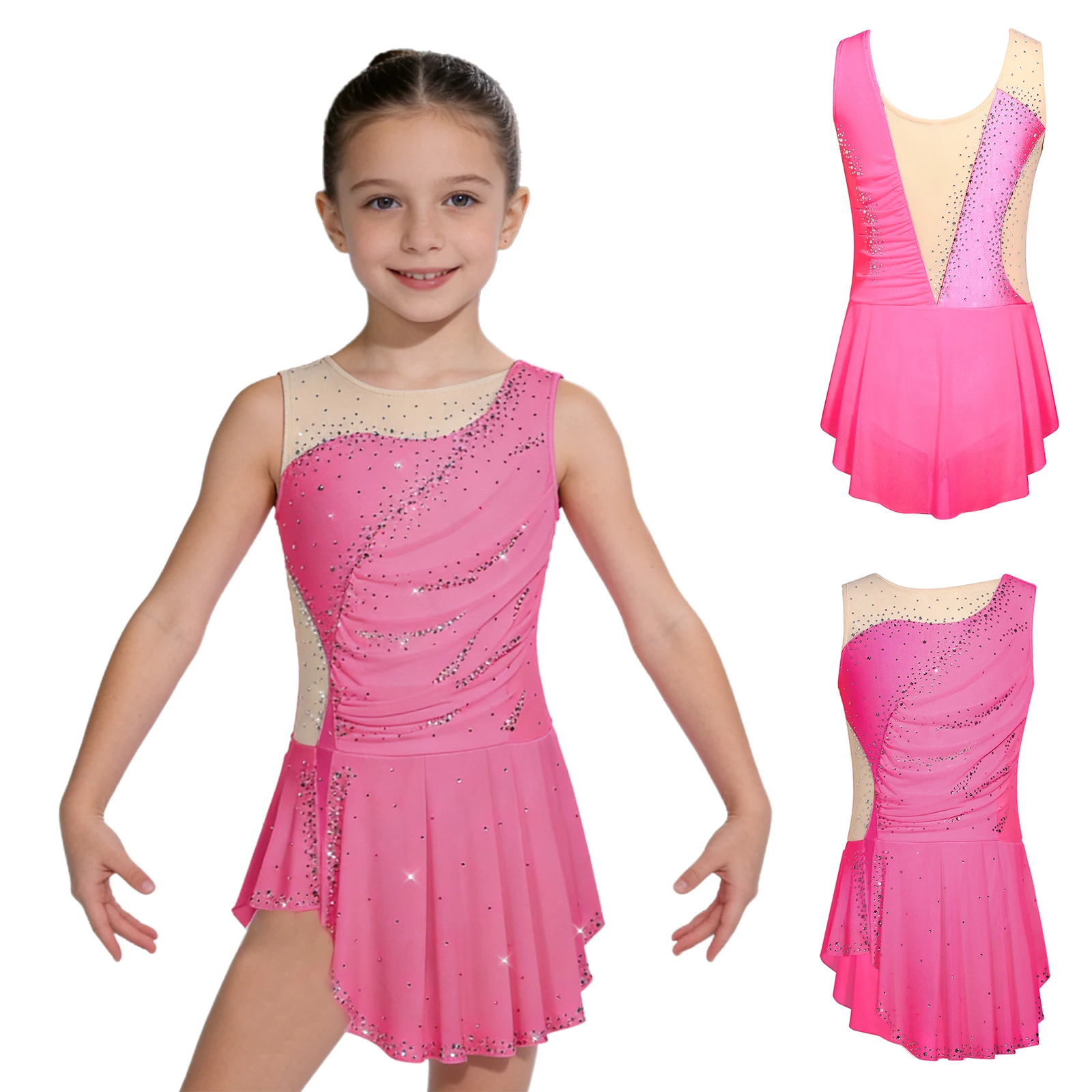 Rhythmic Gymnastics Leotatd Childs Spaghetti Straps Ruched Figure Skating Jumpsuits Kids Girls Sleeveless Ballet Dance Costume