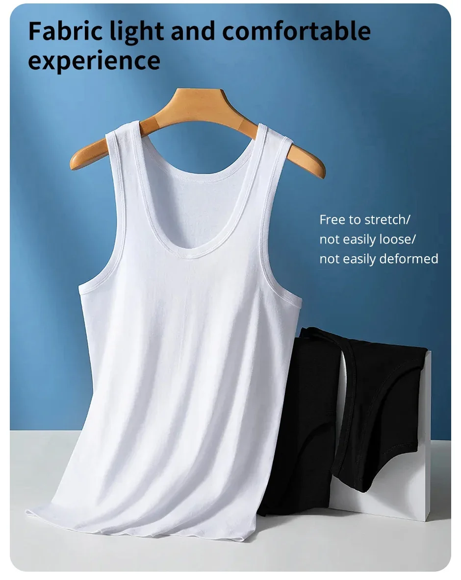 Men's Four Season Classic Black White And Gray Pure Cotton Casual Sports Vest Comfortable Running And Sweat Absorbing Base Shirt