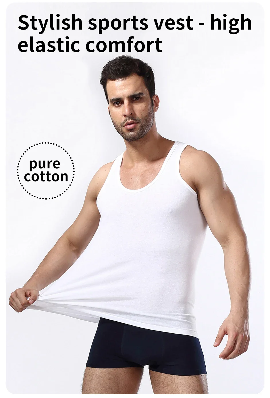 Men's Four Season Classic Black White And Gray Pure Cotton Casual Sports Vest Comfortable Running And Sweat Absorbing Base Shirt