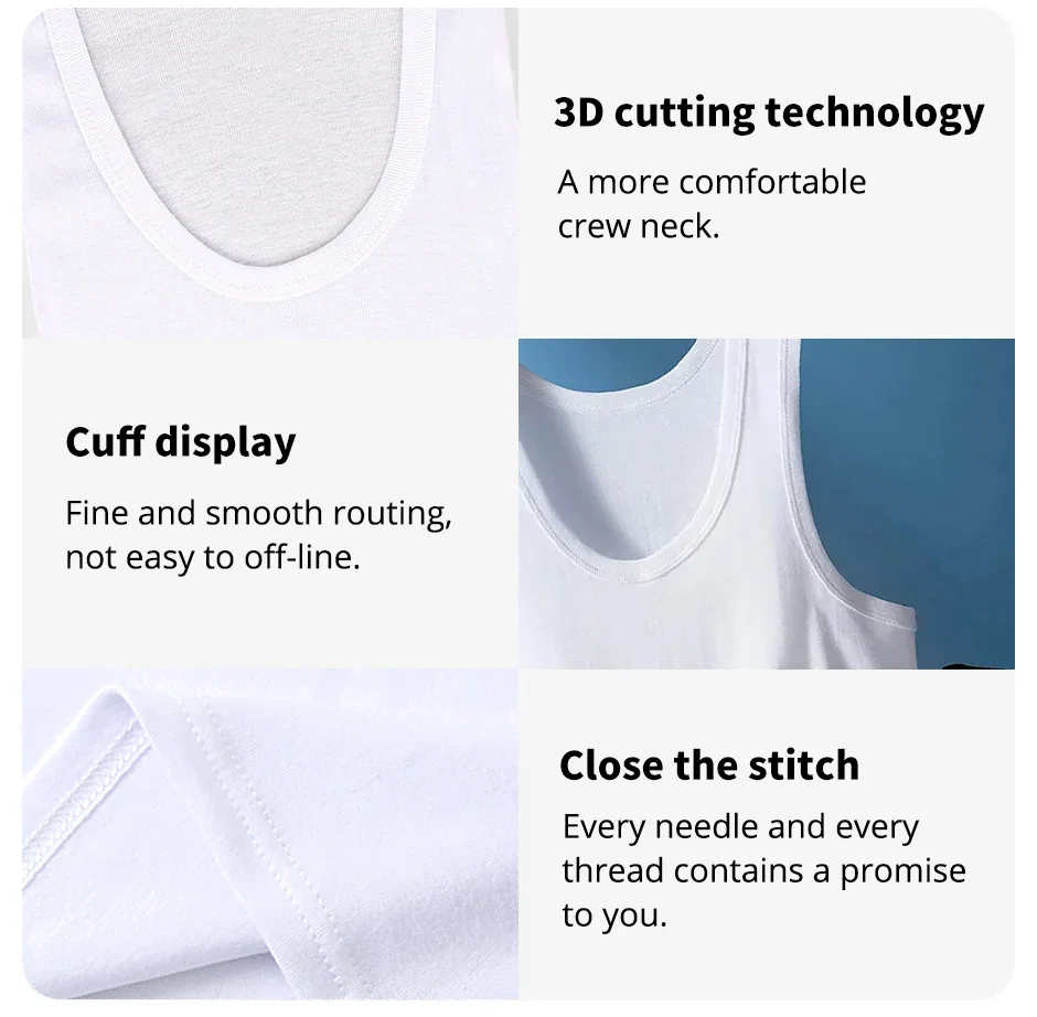Men's Four Season Classic Black White And Gray Pure Cotton Casual Sports Vest Comfortable Running And Sweat Absorbing Base Shirt