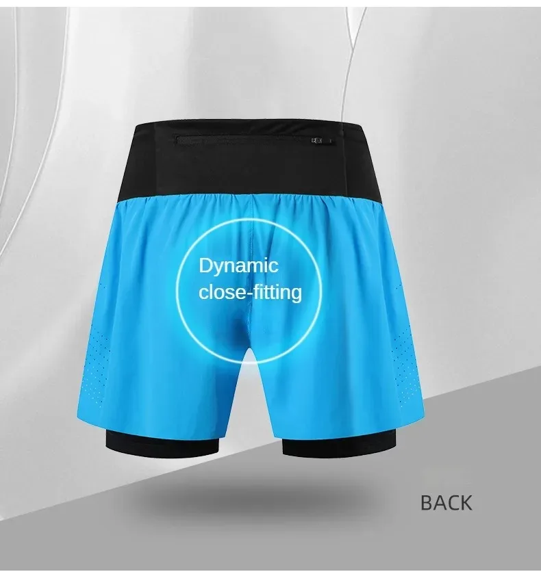 Double-deck Outdoor Marathon Basketball Running Mens Gym Fitness Run Shorts Quick Drying Pocket Traning Jogging Workout Shorts