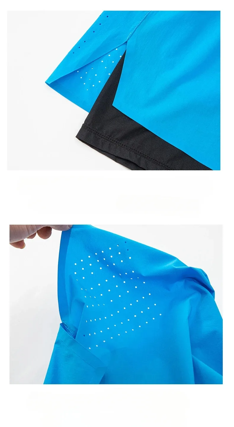 Double-deck Outdoor Marathon Basketball Running Mens Gym Fitness Run Shorts Quick Drying Pocket Traning Jogging Workout Shorts