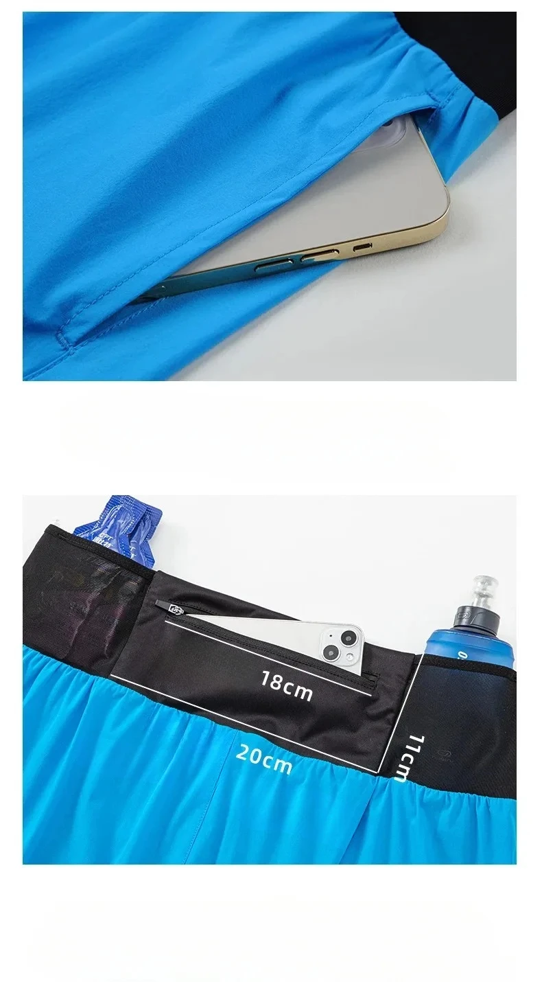 Double-deck Outdoor Marathon Basketball Running Mens Gym Fitness Run Shorts Quick Drying Pocket Traning Jogging Workout Shorts