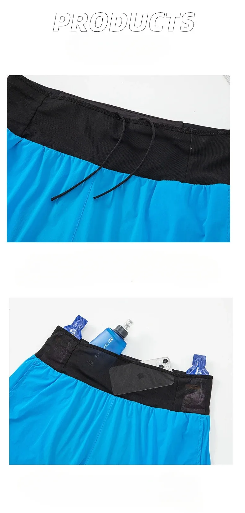 Double-deck Outdoor Marathon Basketball Running Mens Gym Fitness Run Shorts Quick Drying Pocket Traning Jogging Workout Shorts