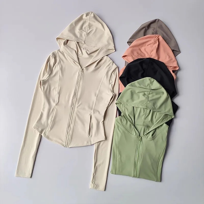 Women Hooded Running Jackets Cycling Coat Yoga Clothing Jogging Shirt Tights Thin Outdoor Sports Clothes Sportswear