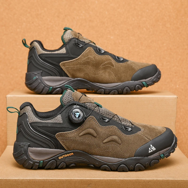HIKEUP-Leather Shoes for Men, Outdoor Hiking Shoes, Tourist Trekking Sneakers, Mountain Climbing Trail Jogging Shoes, Turnbuckle