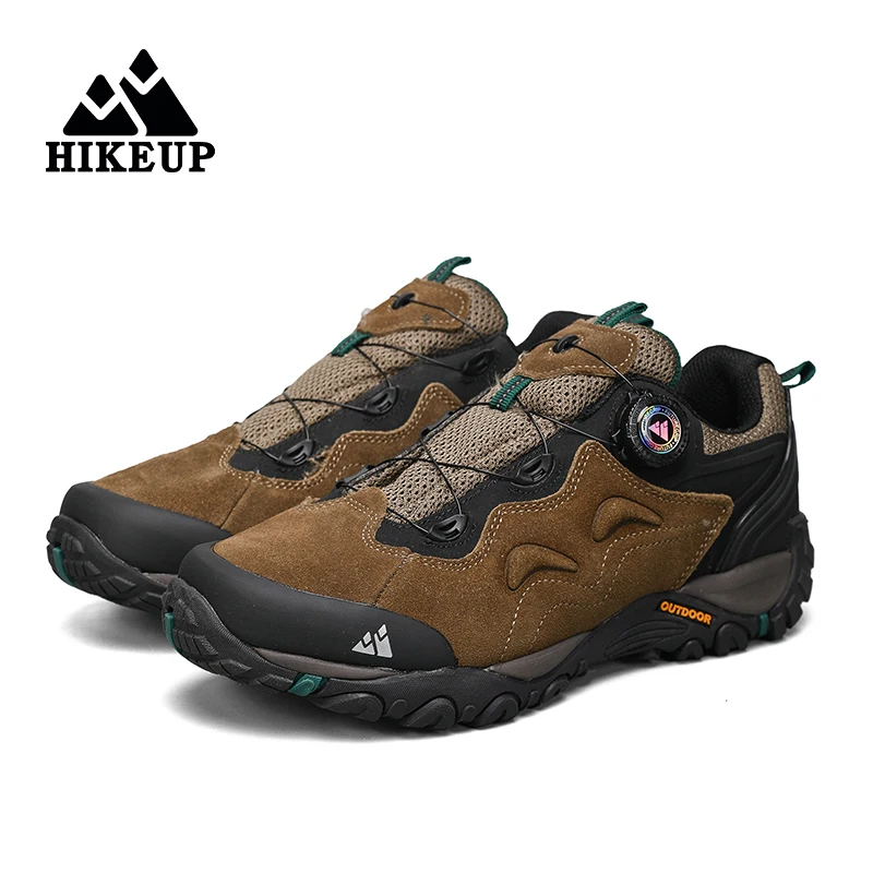 HIKEUP-Leather Shoes for Men, Outdoor Hiking Shoes, Tourist Trekking Sneakers, Mountain Climbing Trail Jogging Shoes, Turnbuckle
