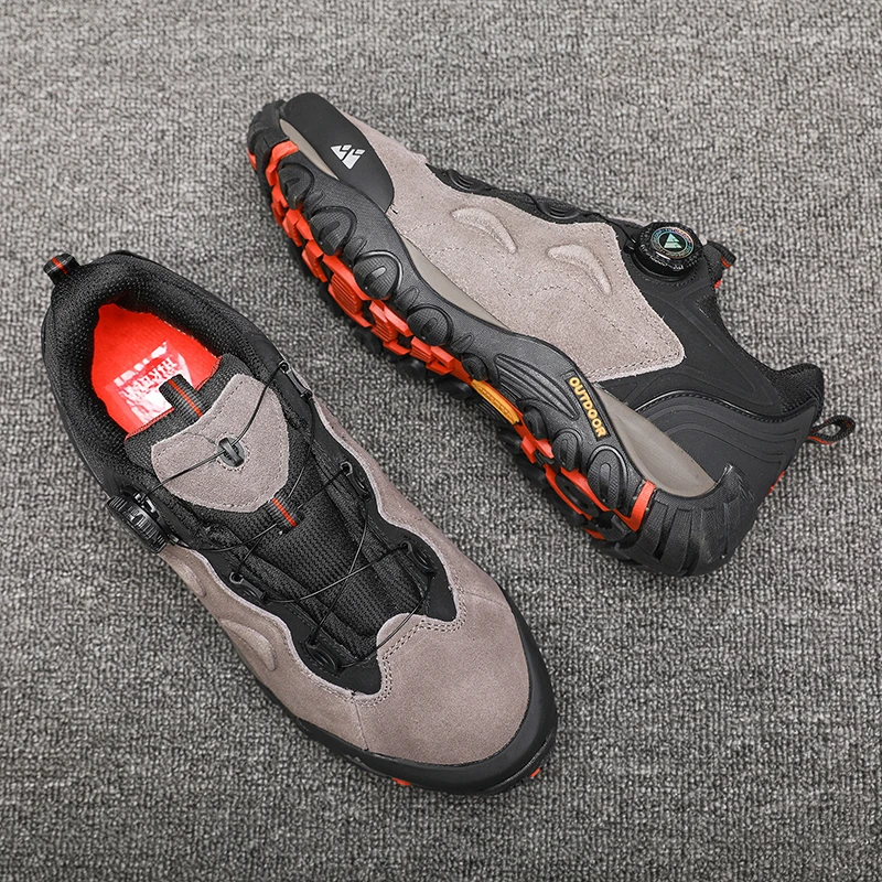 HIKEUP-Leather Shoes for Men, Outdoor Hiking Shoes, Tourist Trekking Sneakers, Mountain Climbing Trail Jogging Shoes, Turnbuckle