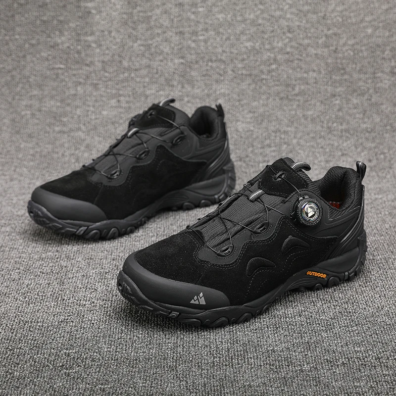 HIKEUP-Leather Shoes for Men, Outdoor Hiking Shoes, Tourist Trekking Sneakers, Mountain Climbing Trail Jogging Shoes, Turnbuckle