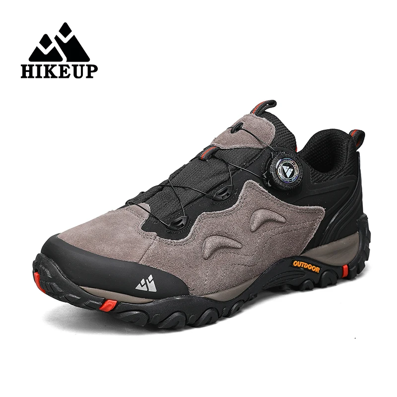 HIKEUP-Leather Shoes for Men, Outdoor Hiking Shoes, Tourist Trekking Sneakers, Mountain Climbing Trail Jogging Shoes, Turnbuckle