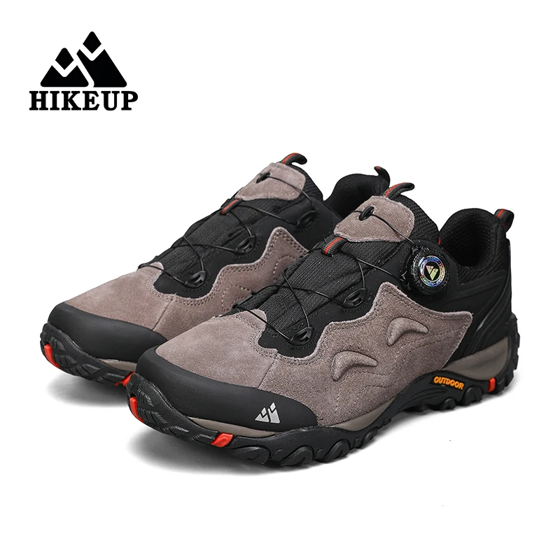 HIKEUP-Leather Shoes for Men, Outdoor Hiking Shoes, Tourist Trekking Sneakers, Mountain Climbing Trail Jogging Shoes, Turnbuckle
