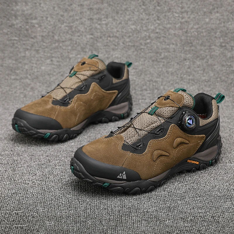 HIKEUP-Leather Shoes for Men, Outdoor Hiking Shoes, Tourist Trekking Sneakers, Mountain Climbing Trail Jogging Shoes, Turnbuckle