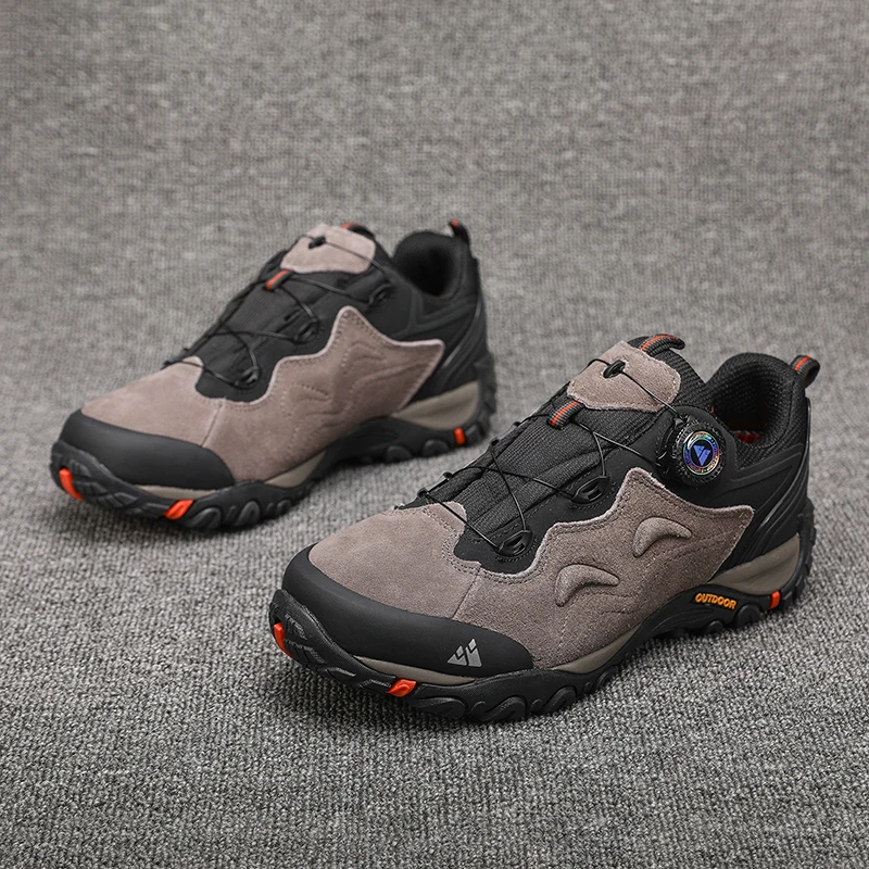 HIKEUP-Leather Shoes for Men, Outdoor Hiking Shoes, Tourist Trekking Sneakers, Mountain Climbing Trail Jogging Shoes, Turnbuckle