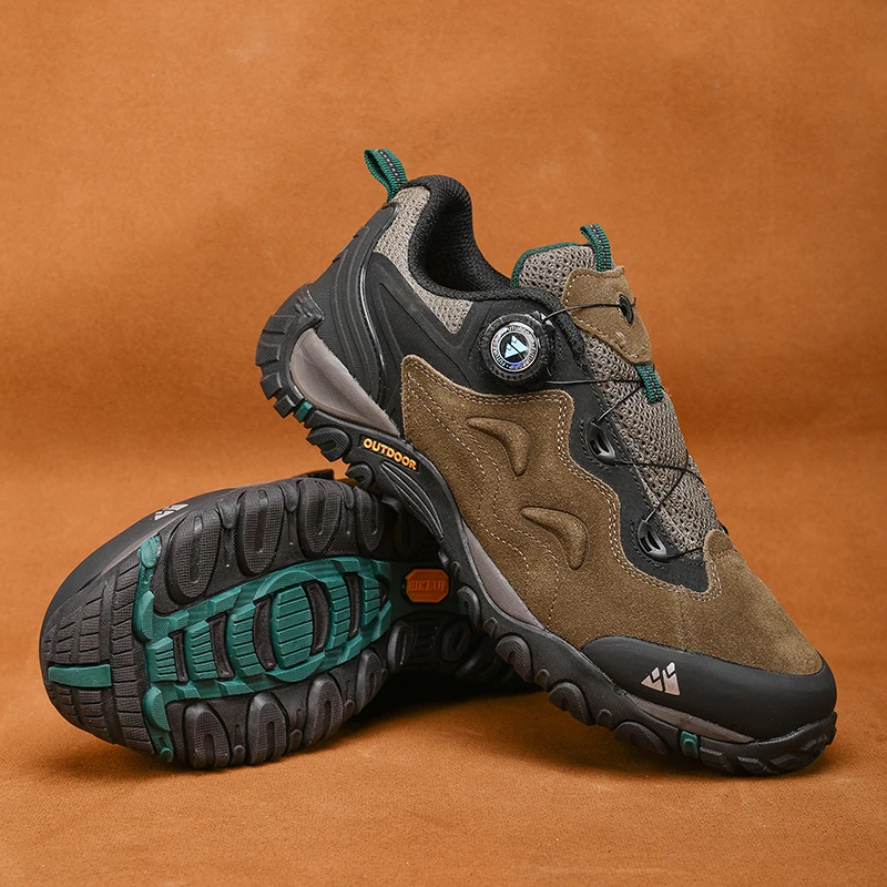 HIKEUP-Leather Shoes for Men, Outdoor Hiking Shoes, Tourist Trekking Sneakers, Mountain Climbing Trail Jogging Shoes, Turnbuckle