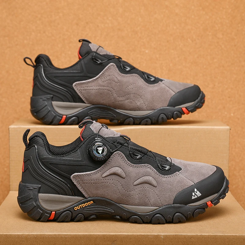 HIKEUP-Leather Shoes for Men, Outdoor Hiking Shoes, Tourist Trekking Sneakers, Mountain Climbing Trail Jogging Shoes, Turnbuckle