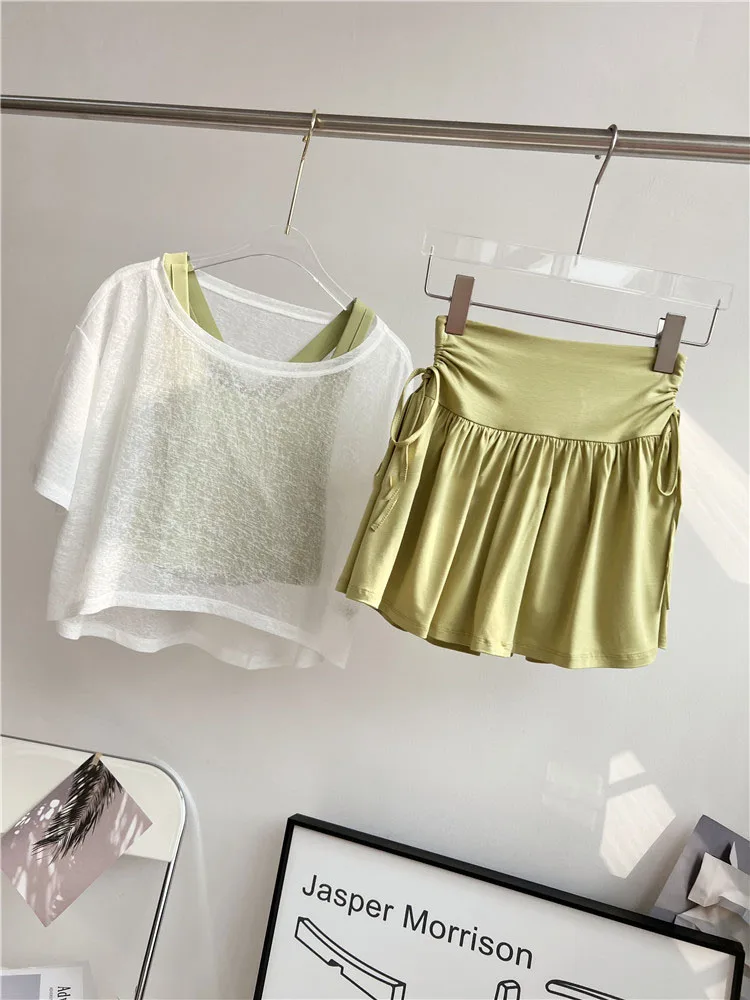 Women  Round Neck Jacquard Stitching Breathable Fitness Short Sleeve Sport Yoga T-shirt Loose Crop Top Quick Dry Gym Clothes
