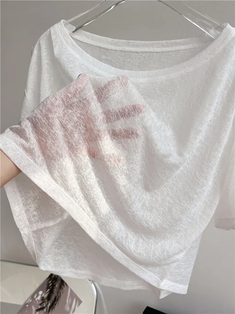 Women  Round Neck Jacquard Stitching Breathable Fitness Short Sleeve Sport Yoga T-shirt Loose Crop Top Quick Dry Gym Clothes