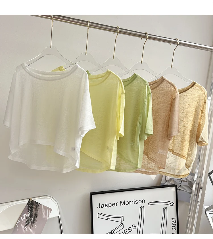 Women  Round Neck Jacquard Stitching Breathable Fitness Short Sleeve Sport Yoga T-shirt Loose Crop Top Quick Dry Gym Clothes