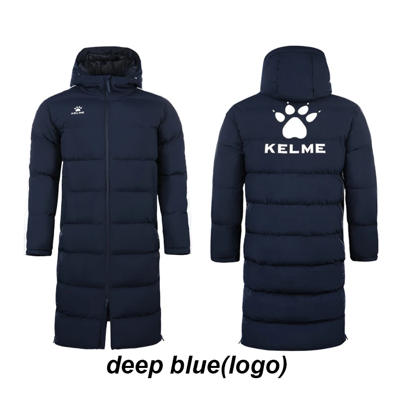 KELME Men Winter Jacket Long Sports Training Hooded Coat Outrwear Warm Silk Cotton Windproof Cotton Clothing пуховик женский